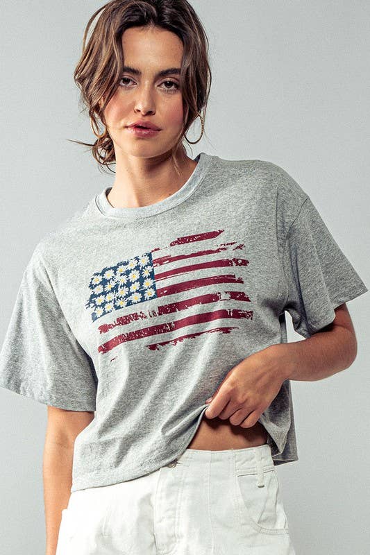 Blaire American Stripes and Daisies Graphic Top