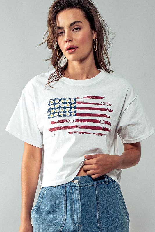 Blaire American Stripes and Daisies Graphic Top