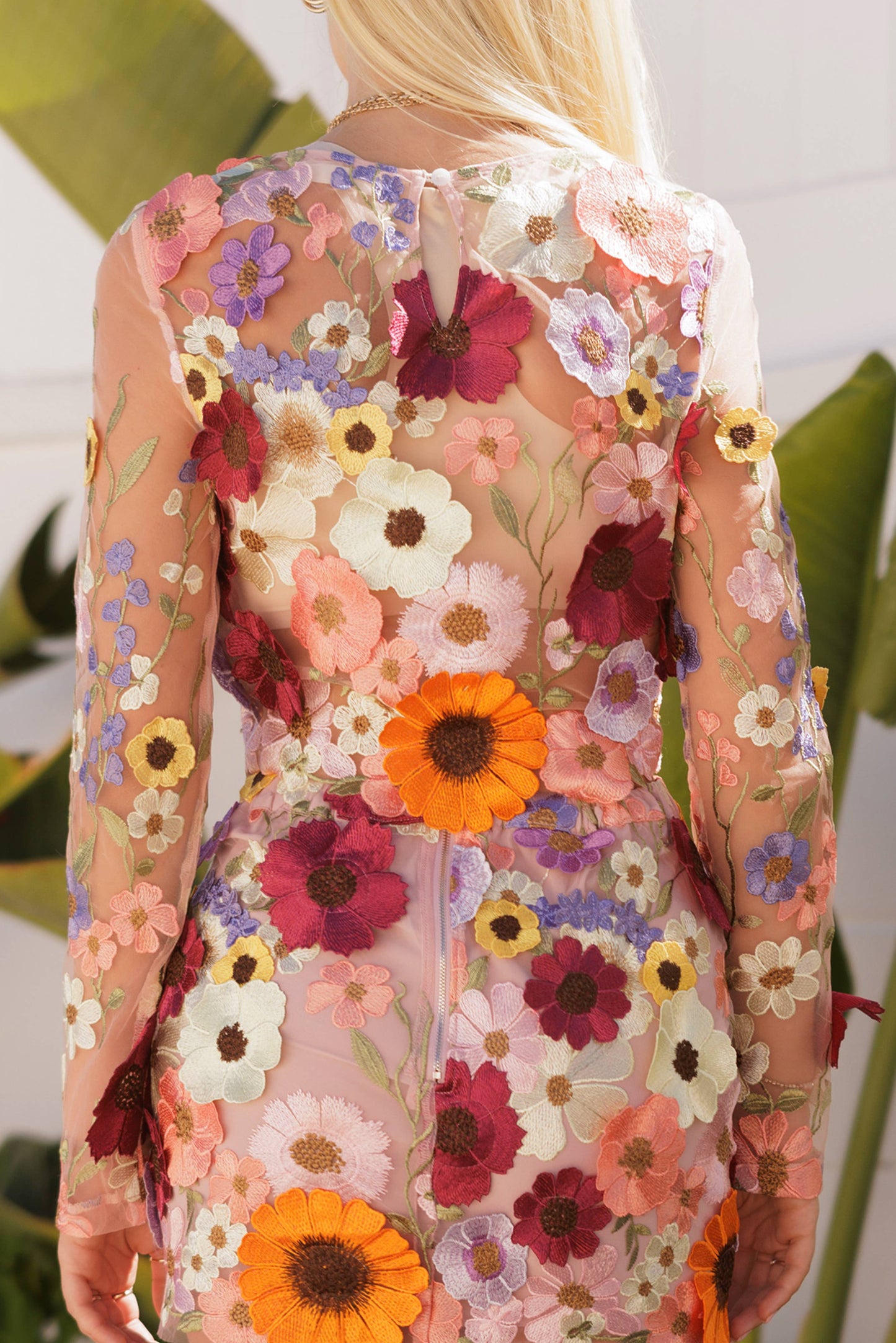 3d Floral Applique Mesh Top