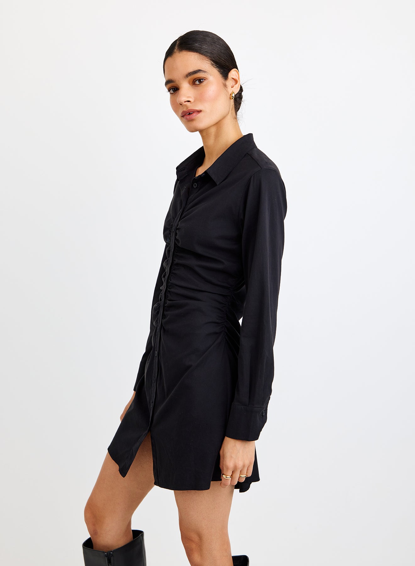 Bella Dahl Long Sleeve Shirred Shirt Dress