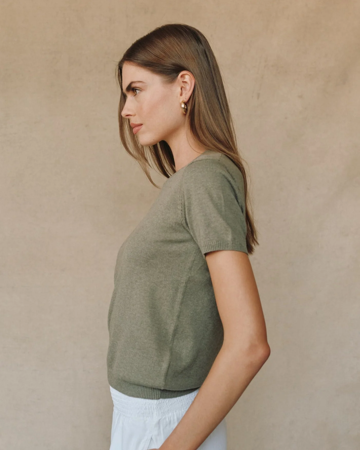 Short Sleeve Crew Neck Knit Top