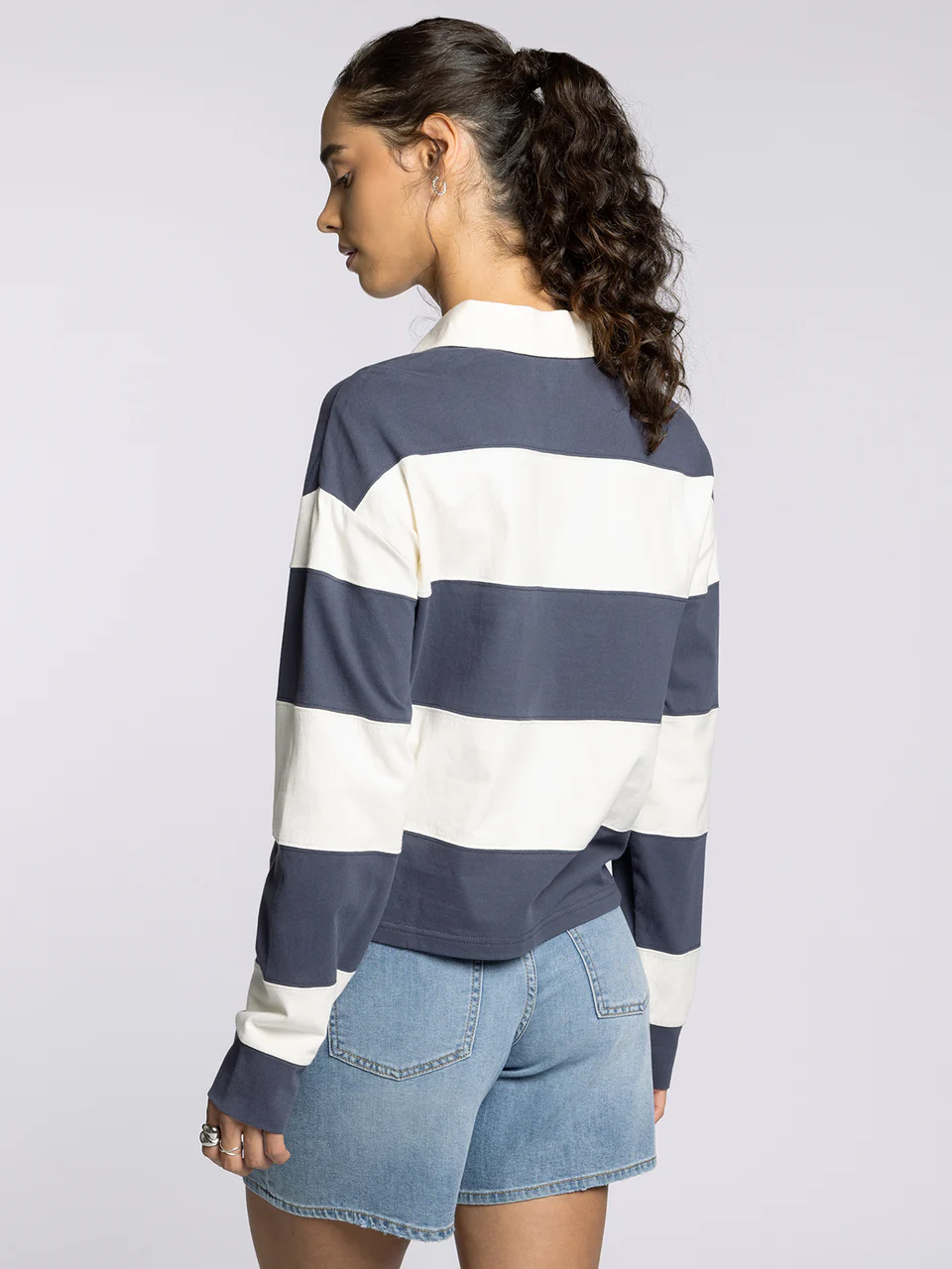 Delta Long Sleeve Rugby Polo – Navy & Cream