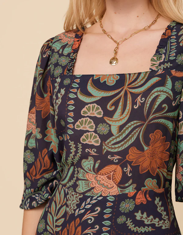 Lily Dress Serpentine Boho Folk Navy