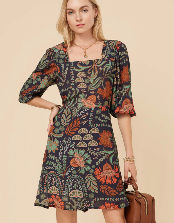 Lily Dress Serpentine Boho Folk Navy