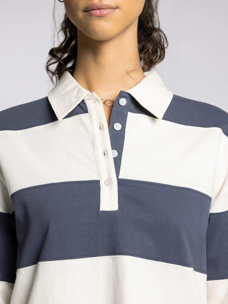Delta Long Sleeve Rugby Polo – Navy & Cream