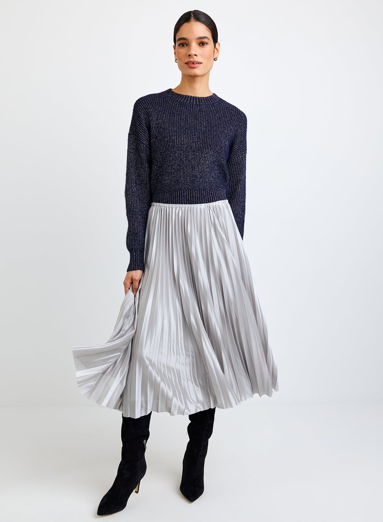 Bella Dahl Pleated Skirt Silver Shimmer