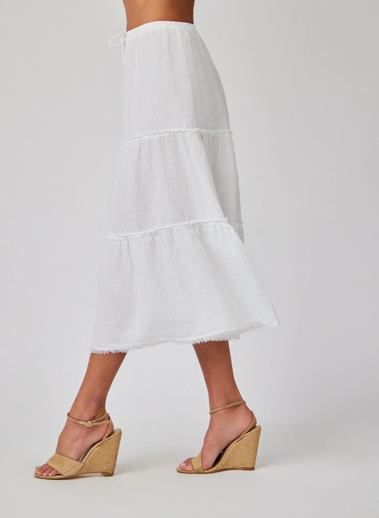 Linen Frayed Tiered Skirt