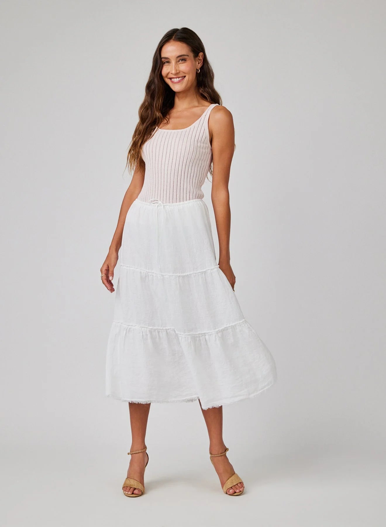 Linen Frayed Tiered Skirt