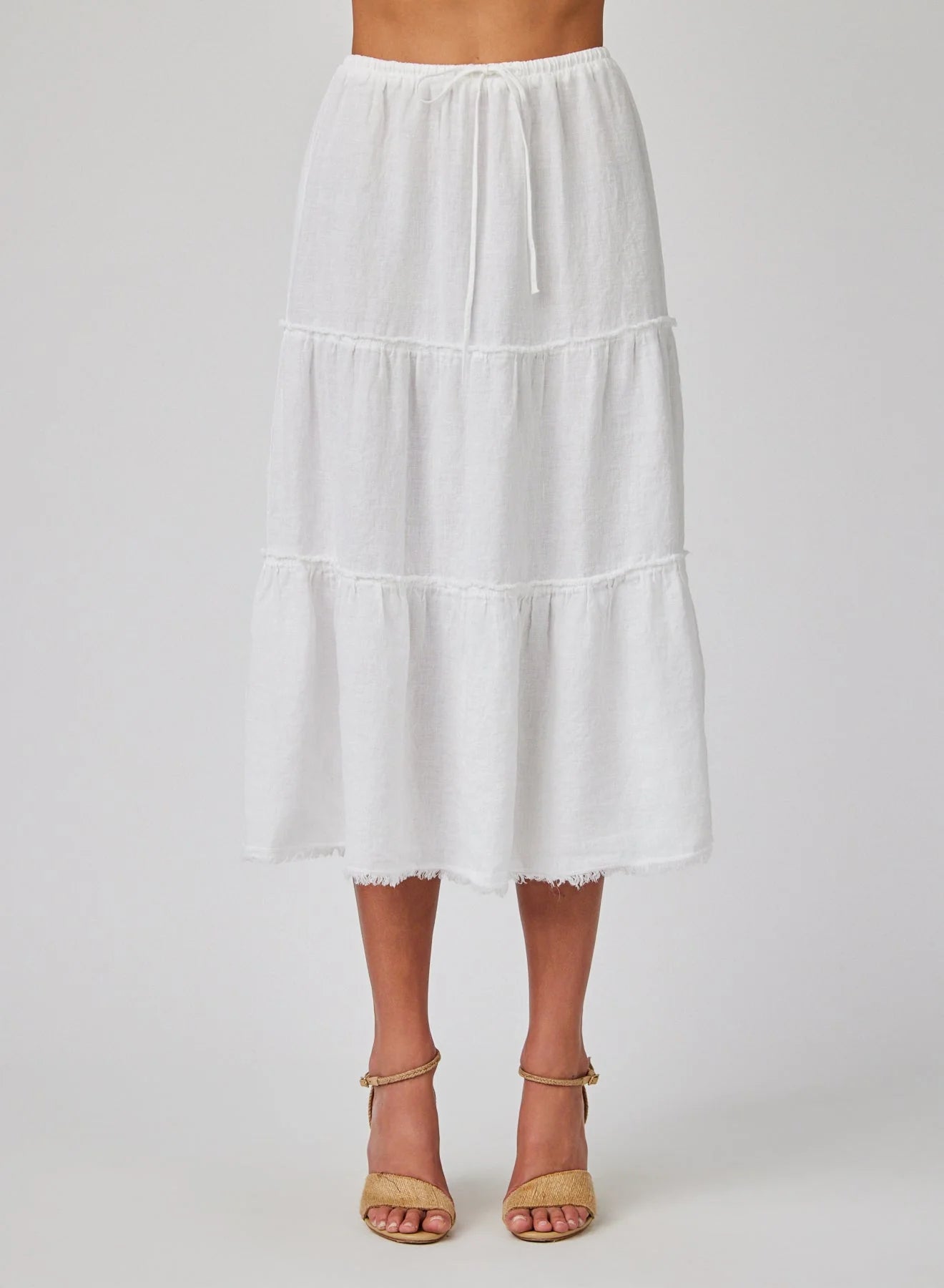 Linen Frayed Tiered Skirt