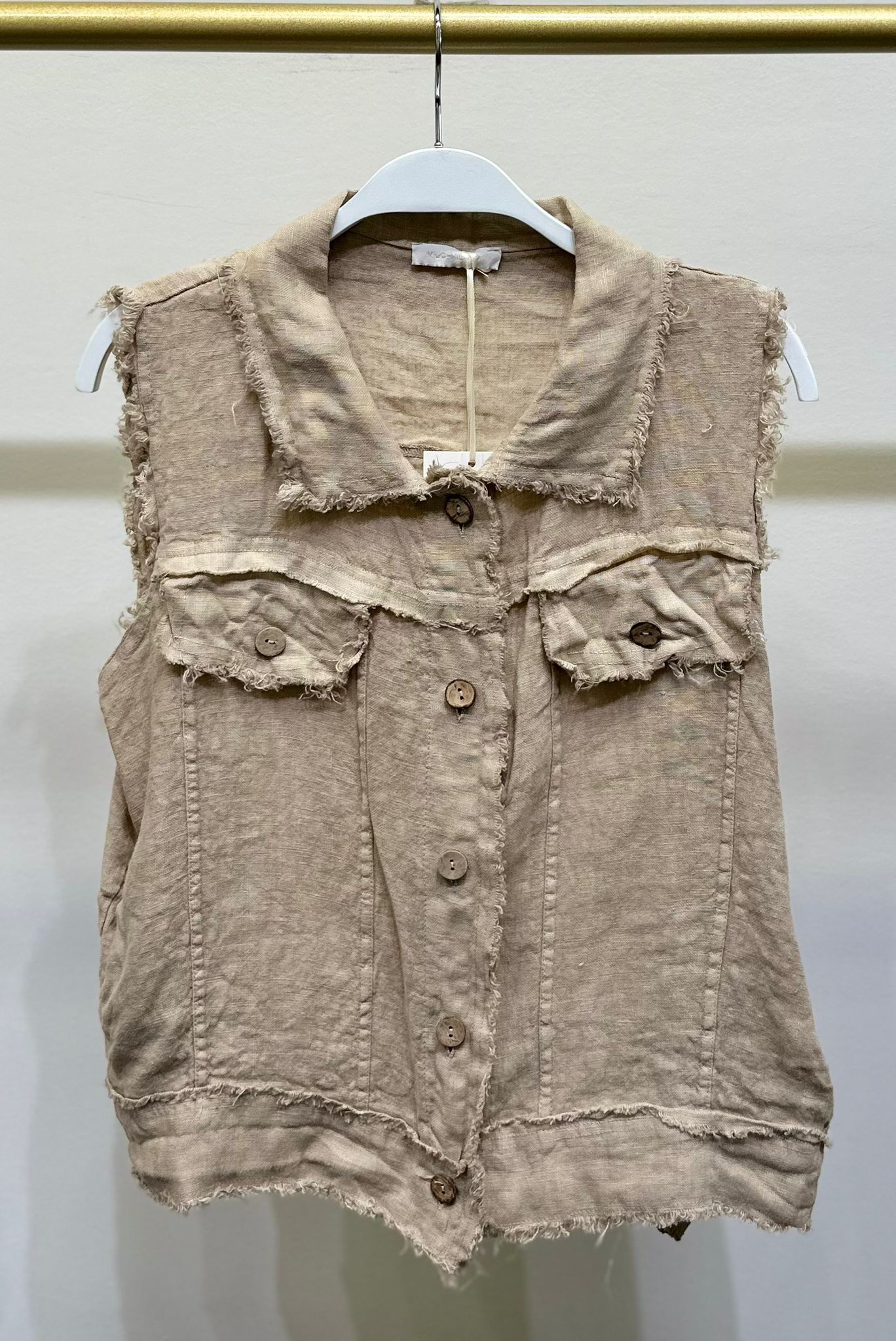 Fringe Hem Button Down Vest W/Flap Pocket Detail