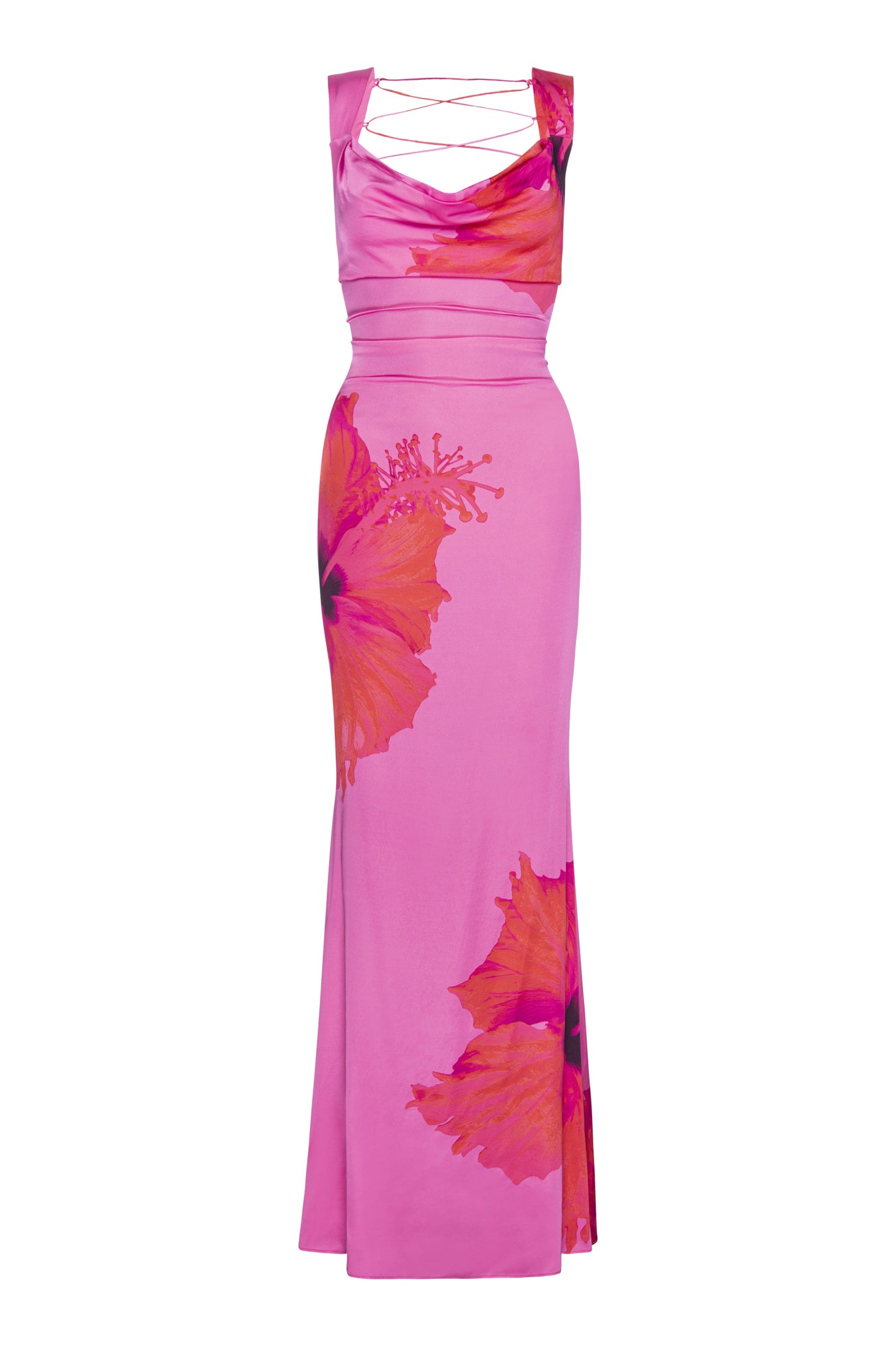 Satin Lace Up Maxi Dress