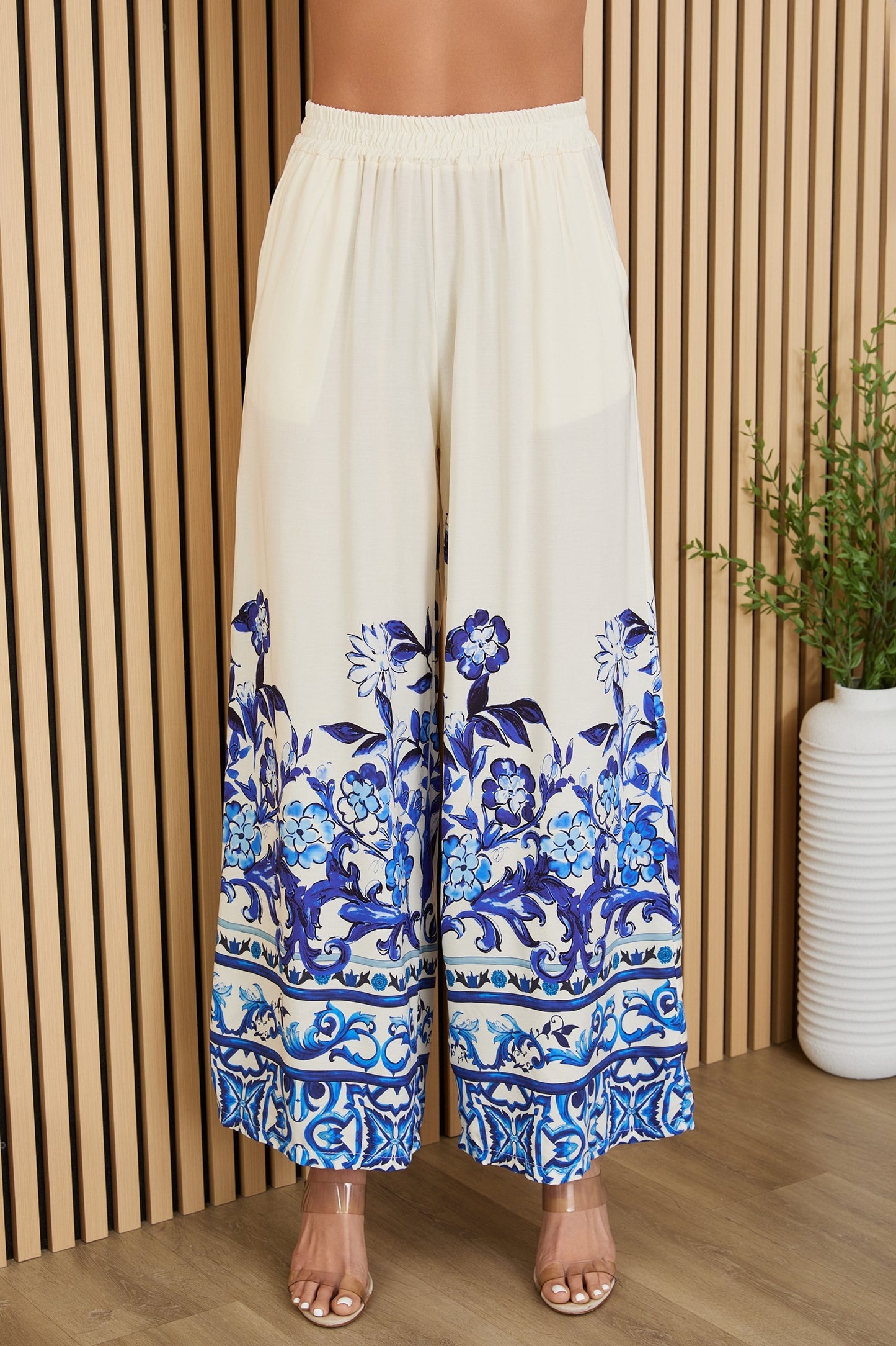 Floral Damask Wide Leg Viscose Pants