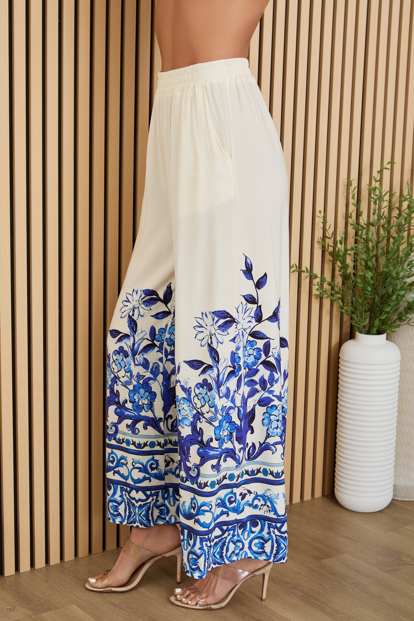 Floral Damask Wide Leg Viscose Pants