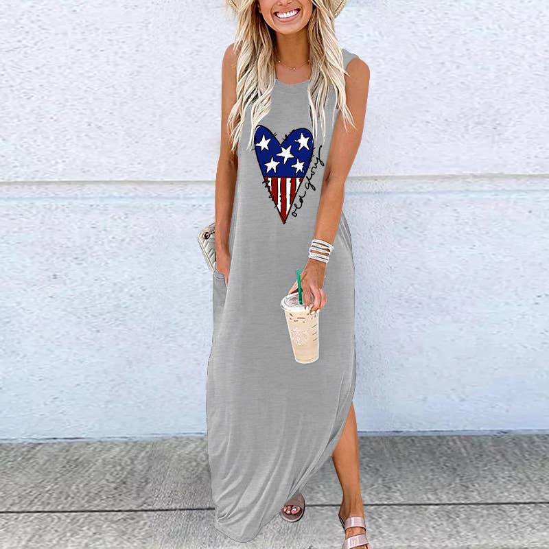 Fourth of July heart print pocket dress