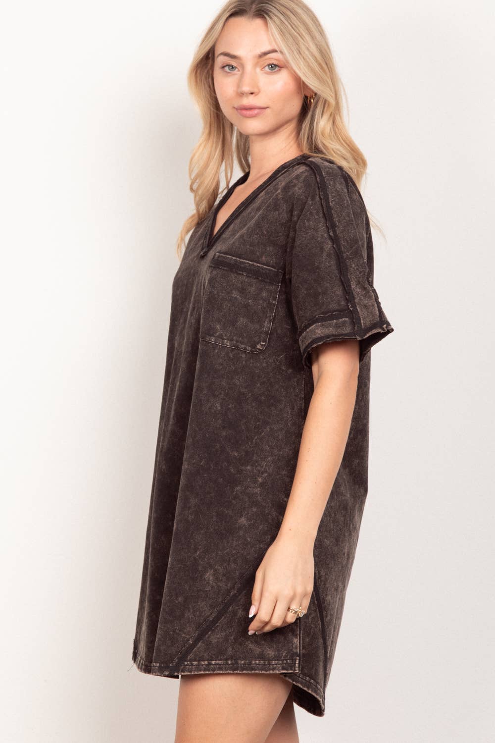 Extended Washed T-shirt Knit Mini Dress