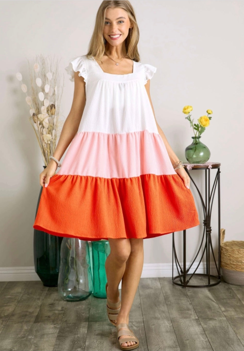 Ruffle Sleeve Colorblock Babydoll Dress