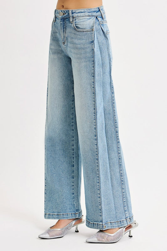 Mid Rise Fit Wide & Barrel Leg Snap Jeans