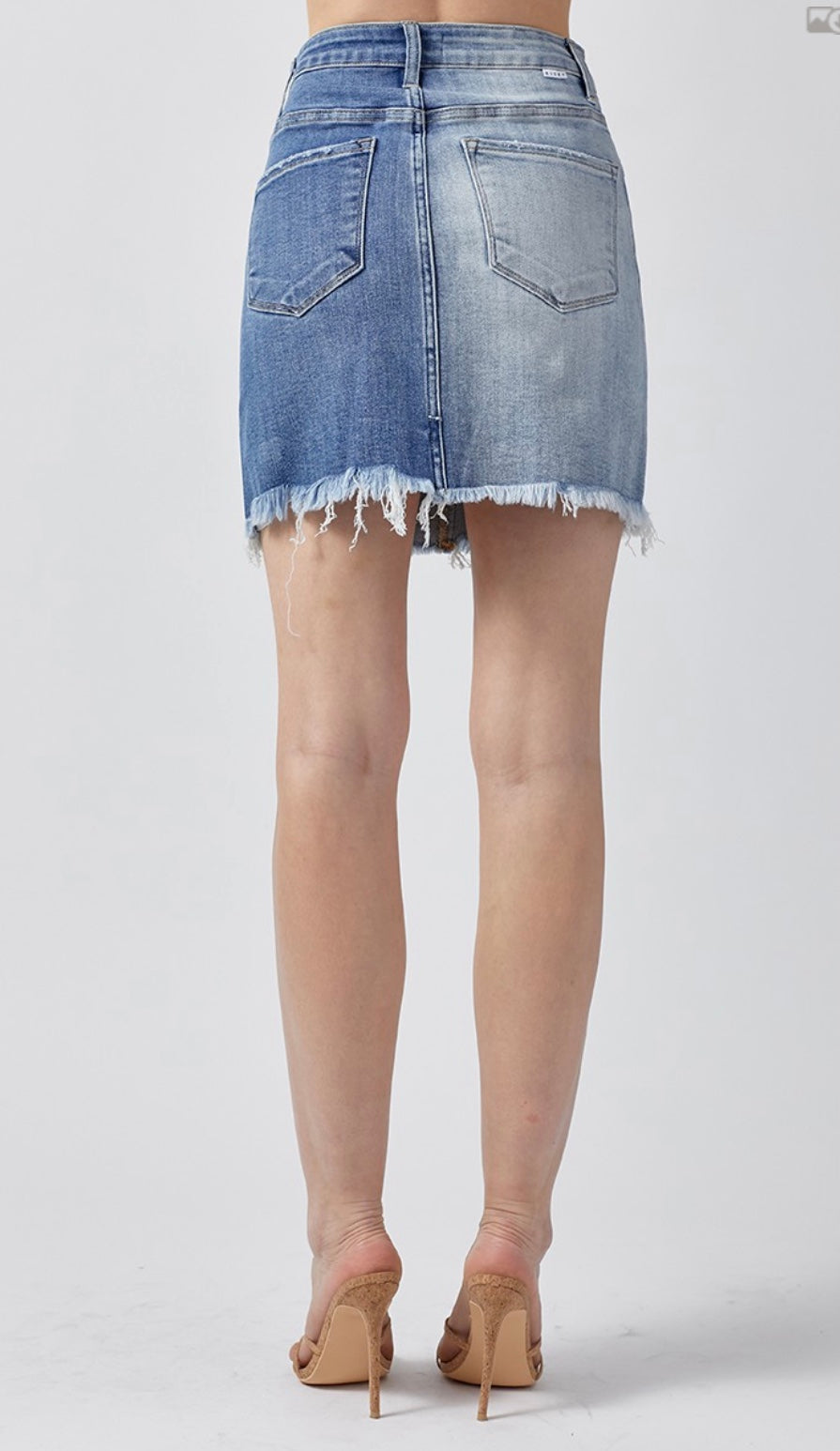 Two Tone Washed Mini Skirt