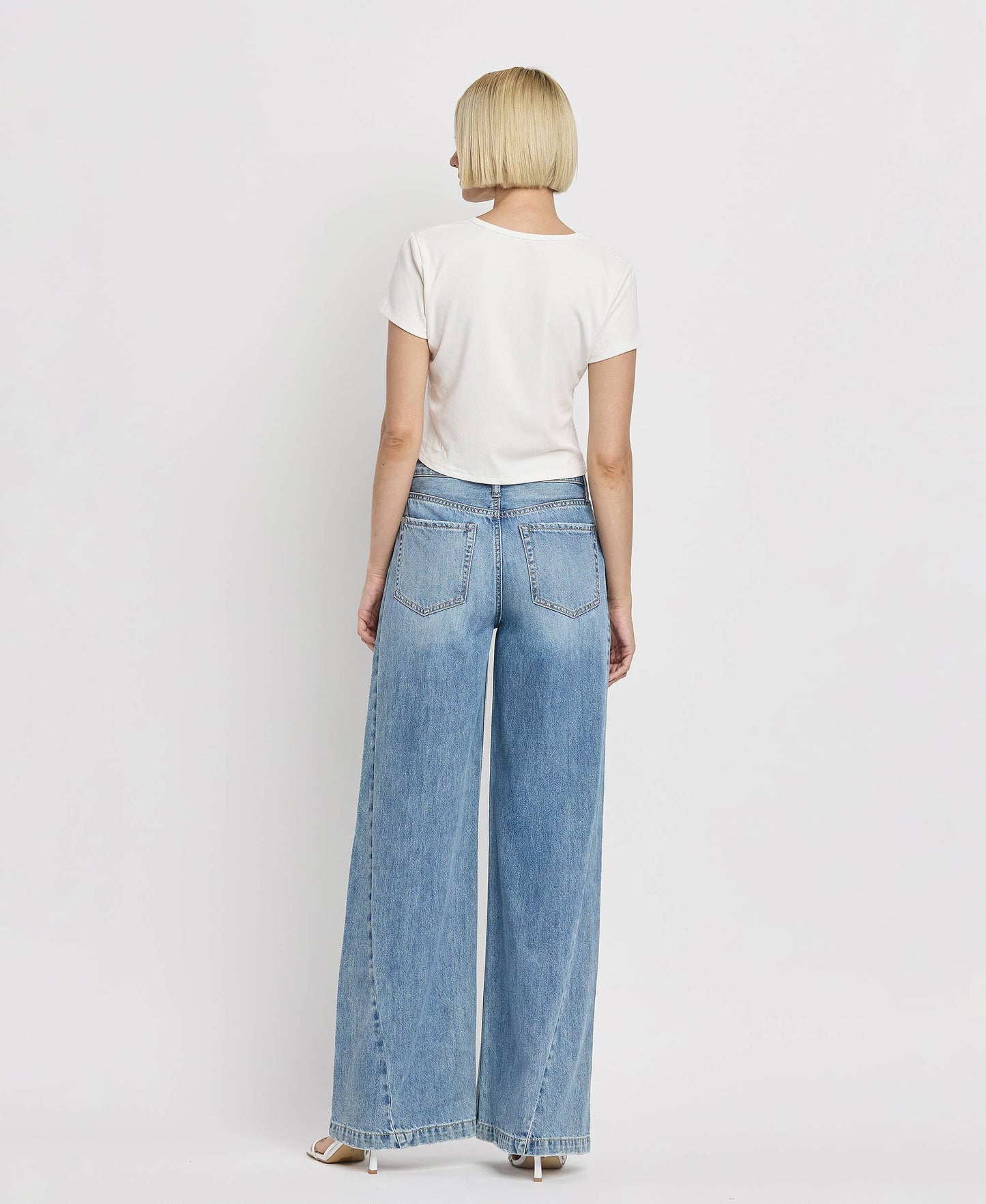 VERVET by FLYING MONKEY - HIGH RISE SEAM DETAIL WIDE LEG JEANS V3566