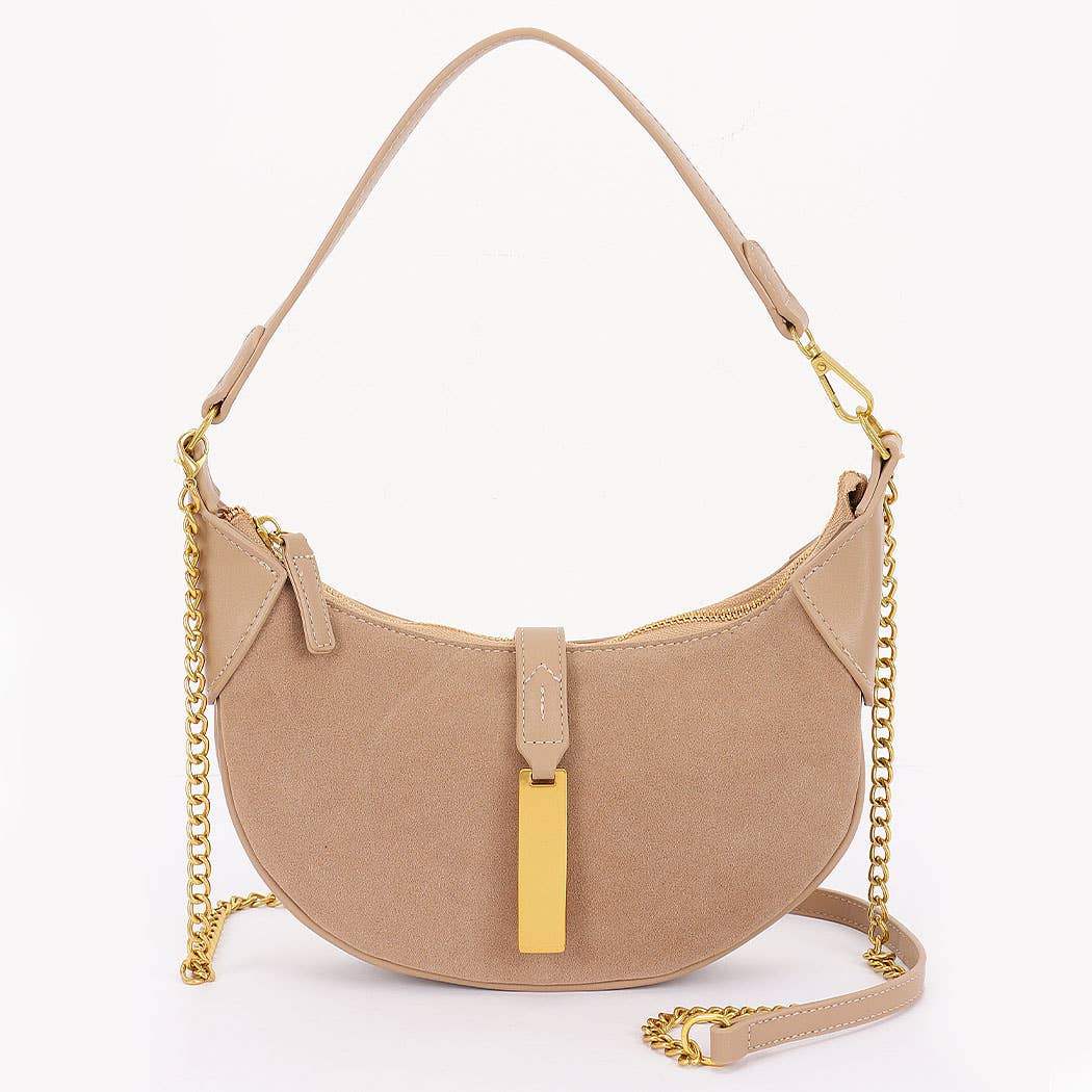 Faux Suede Leather Hobo Bag