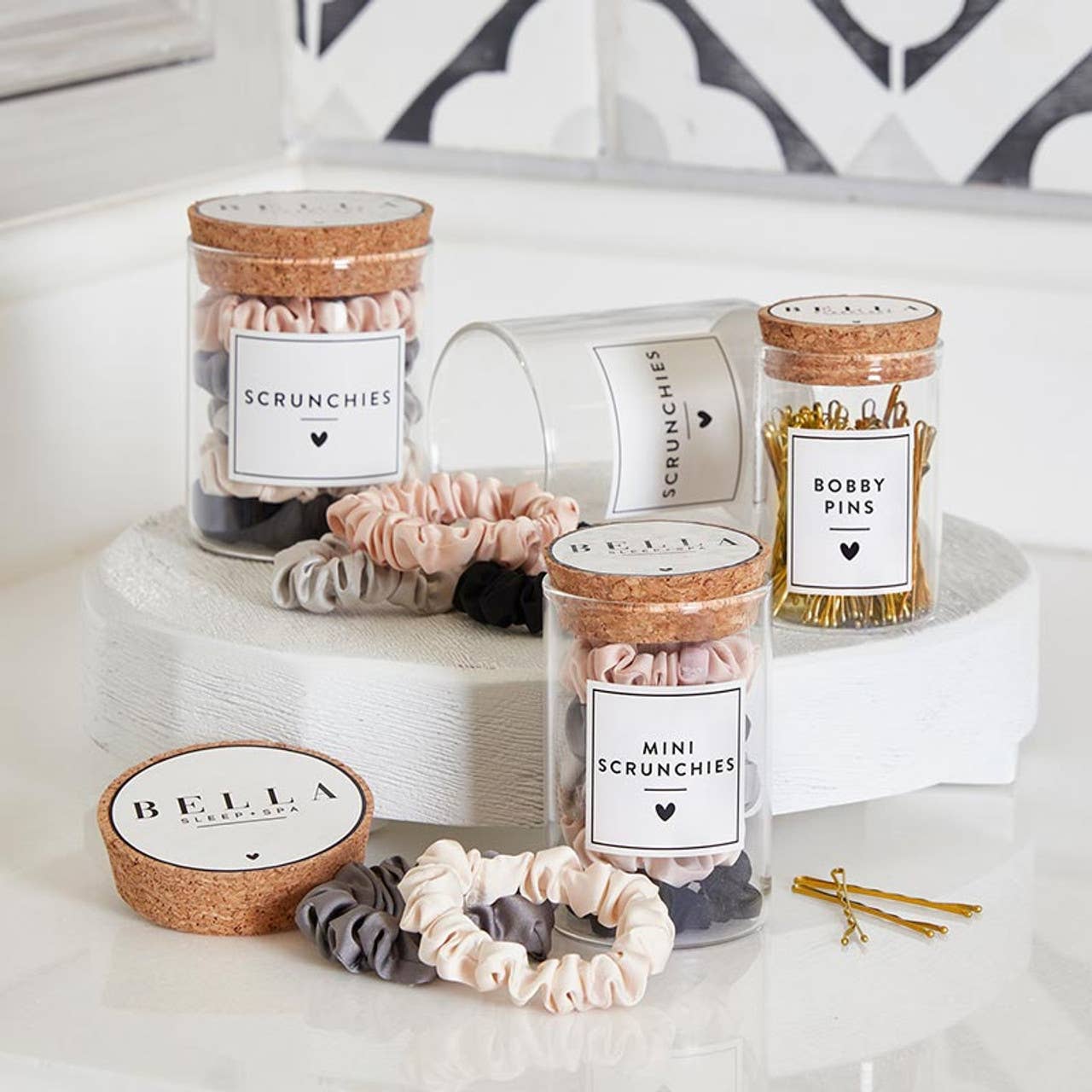 Bella Sleep + Spa - Mini Satin Scrunchies Jar - Ivory Ombre