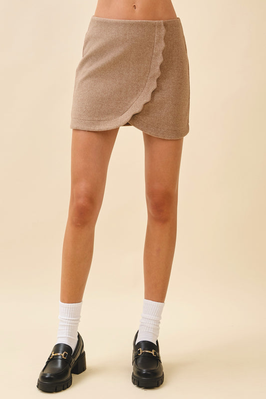 Textured Scalloped Faux Warp Front Mini Skirt