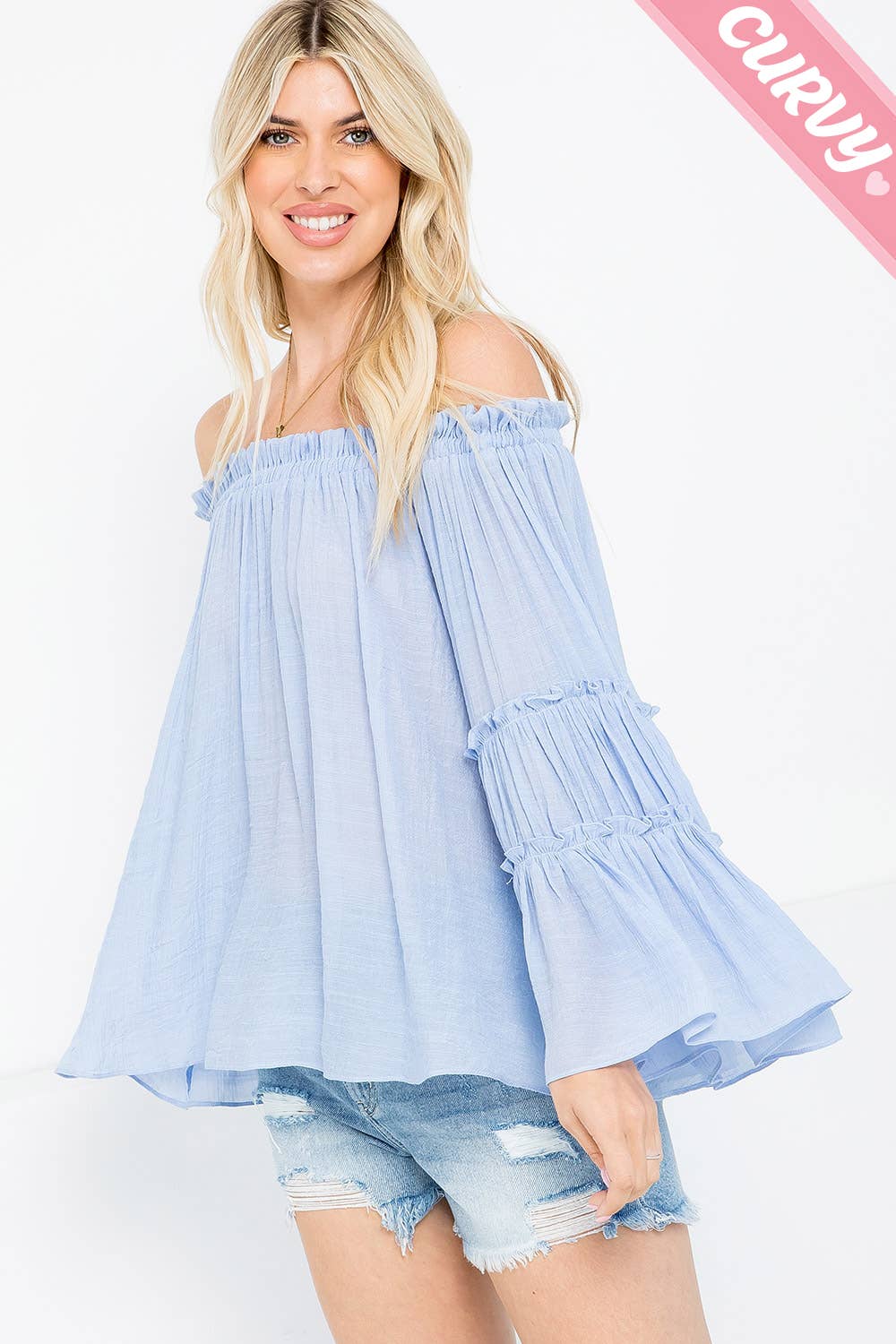 Extended Size Off The Shoulder Tiered Bell Sleeve