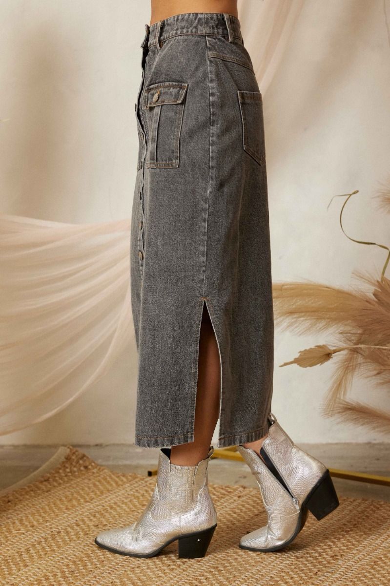 Side Slit Pencil Denim Skirt