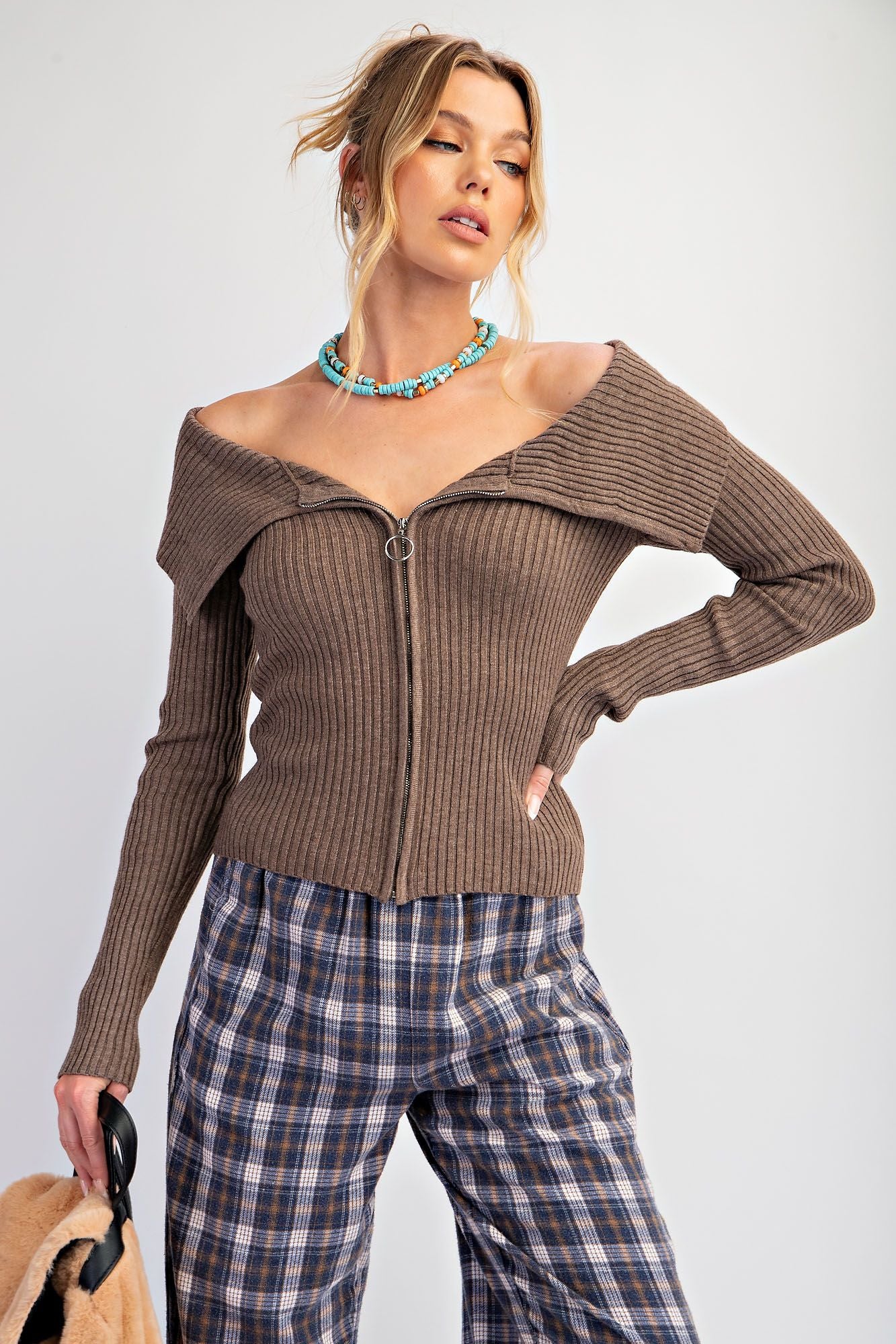 Zip Up Front Knit Sweater Top