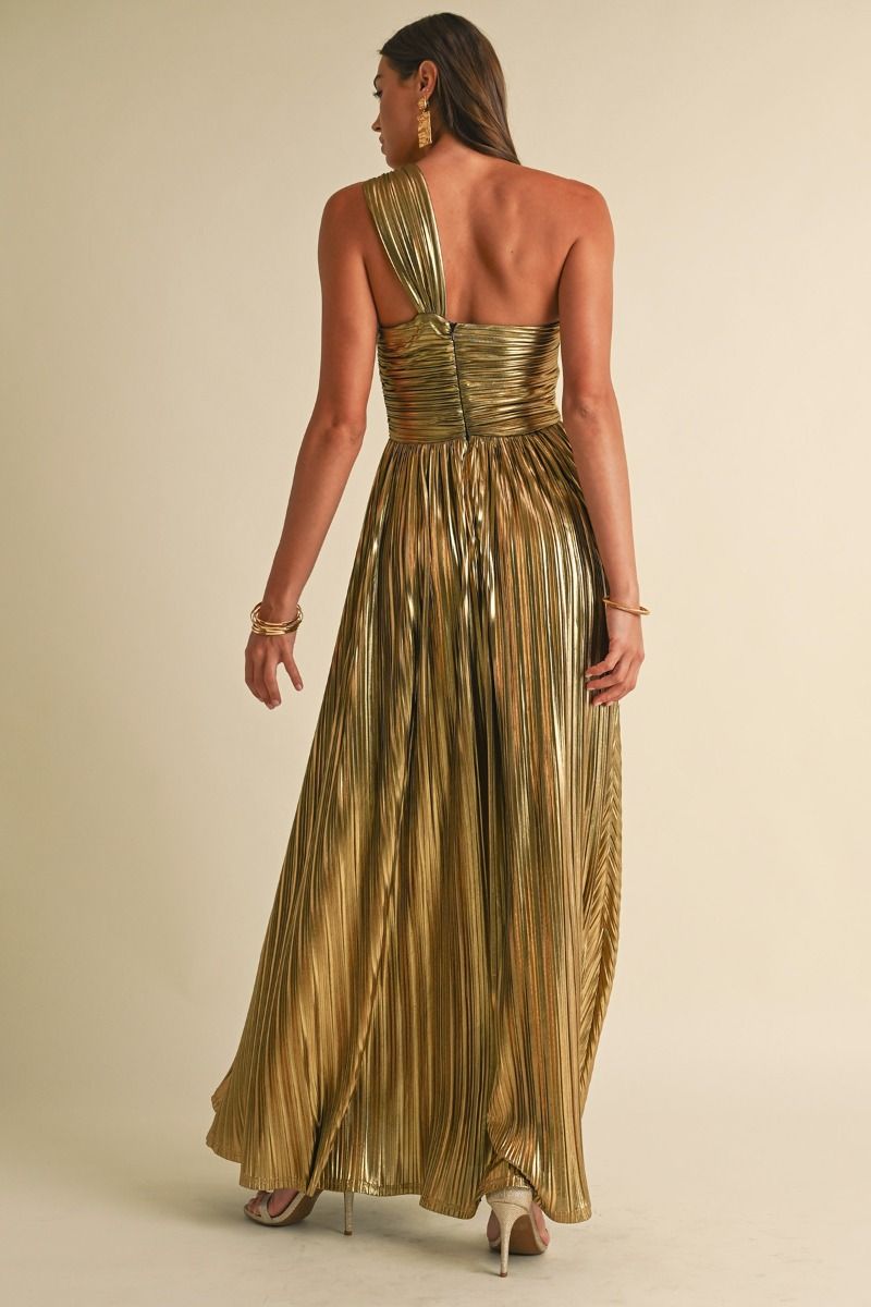 Metallic Pleat Maxi Dress