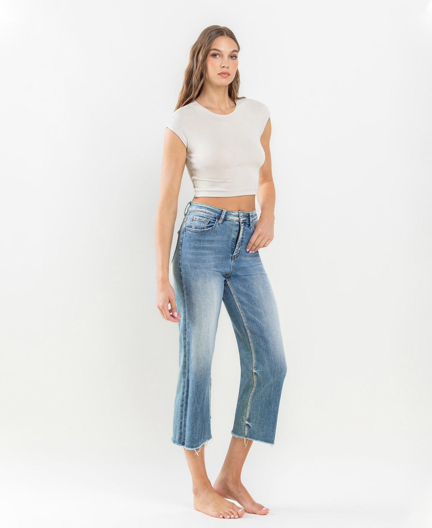 Vervet - Super High Rise Raw Hem Wide Leg Jeans