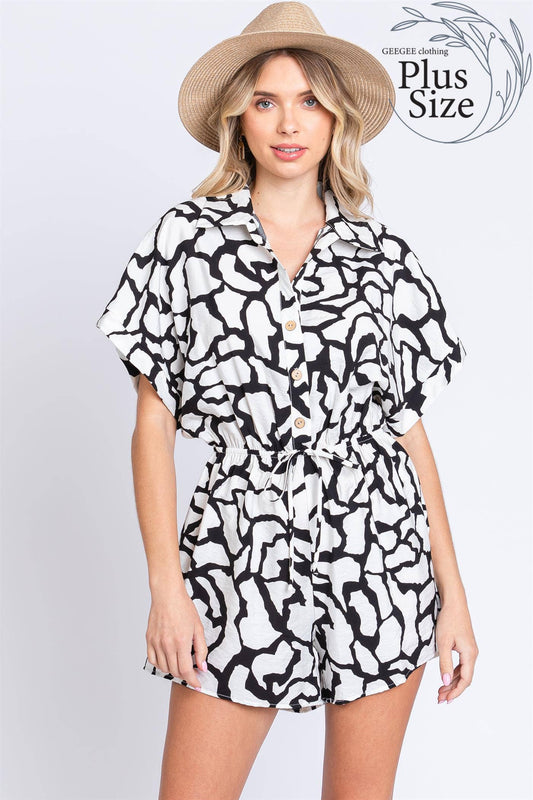 GeeGee Clothing - Extended Size Abstract Print Classy Romper