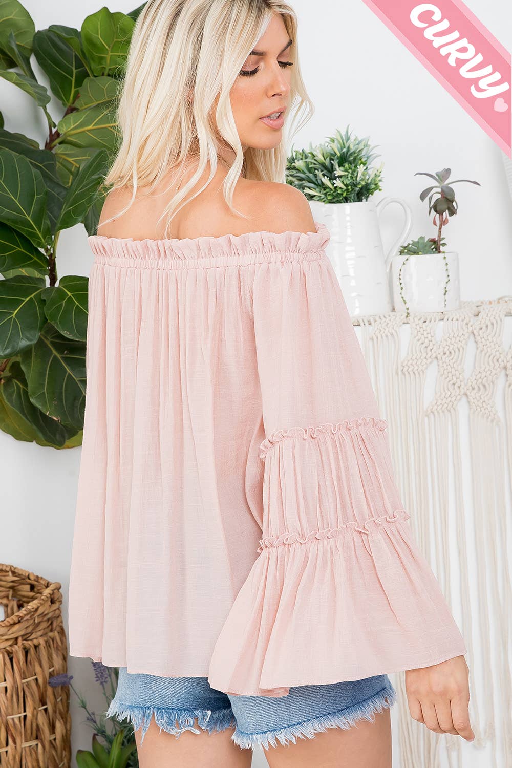 Extended Size Off The Shoulder Tiered Bell Sleeve