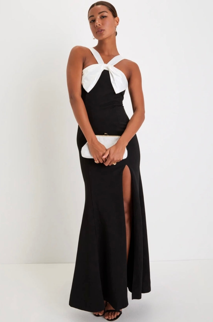 Black & White Bow Mermaid Maxi Dress