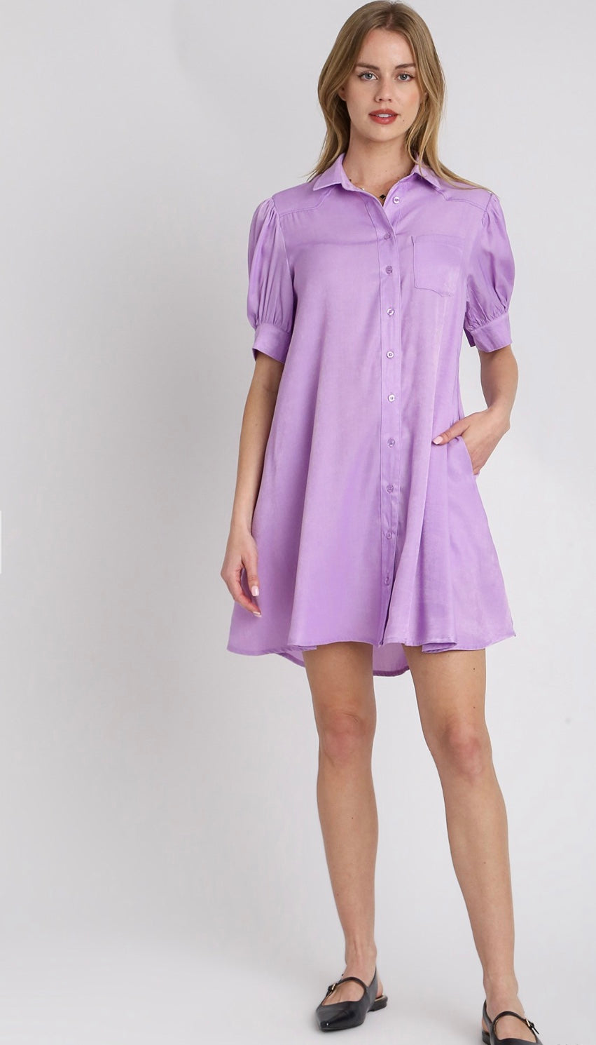 Tencel Collared Button Down Shirt Dress