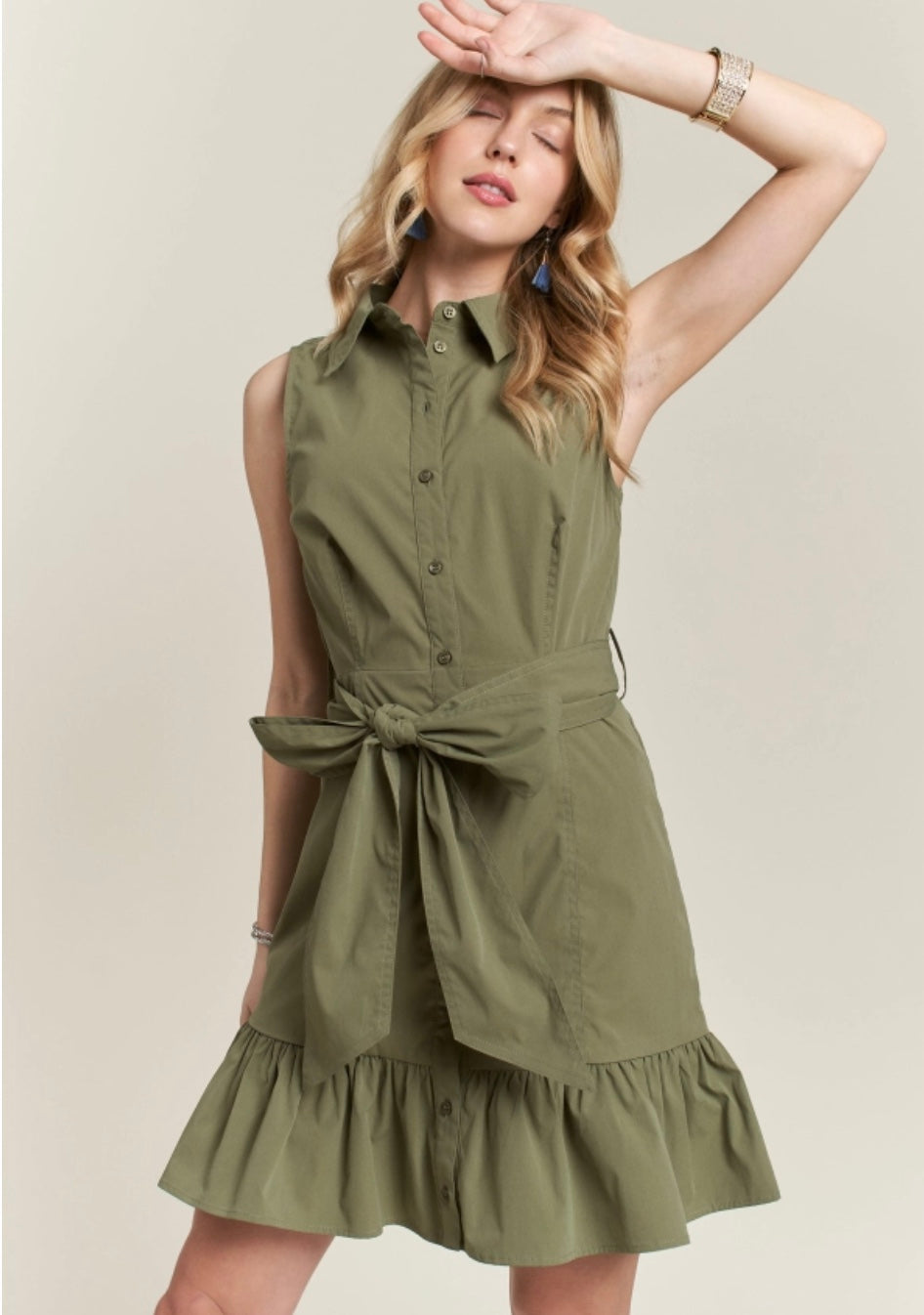 Waist Tie Button Down Dress