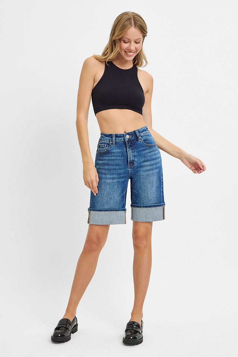 High Rise Mid Length Cuffed Shorts 10” Inseam