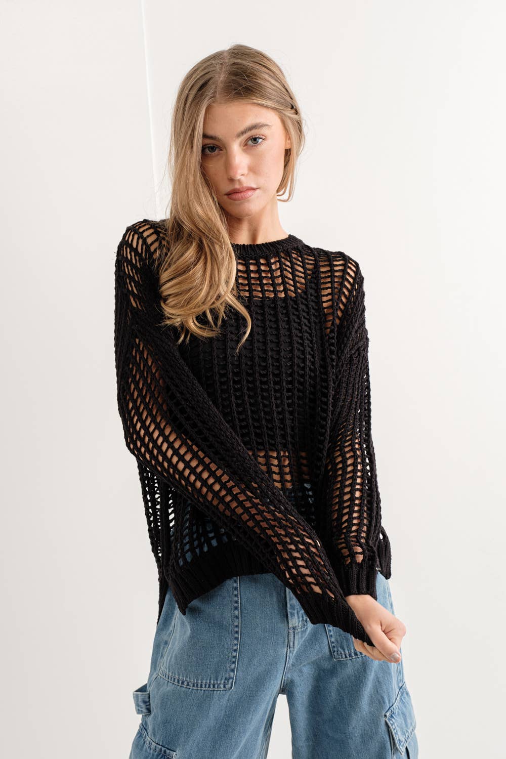 Reyna Fishnet Long Sleeve Sweater