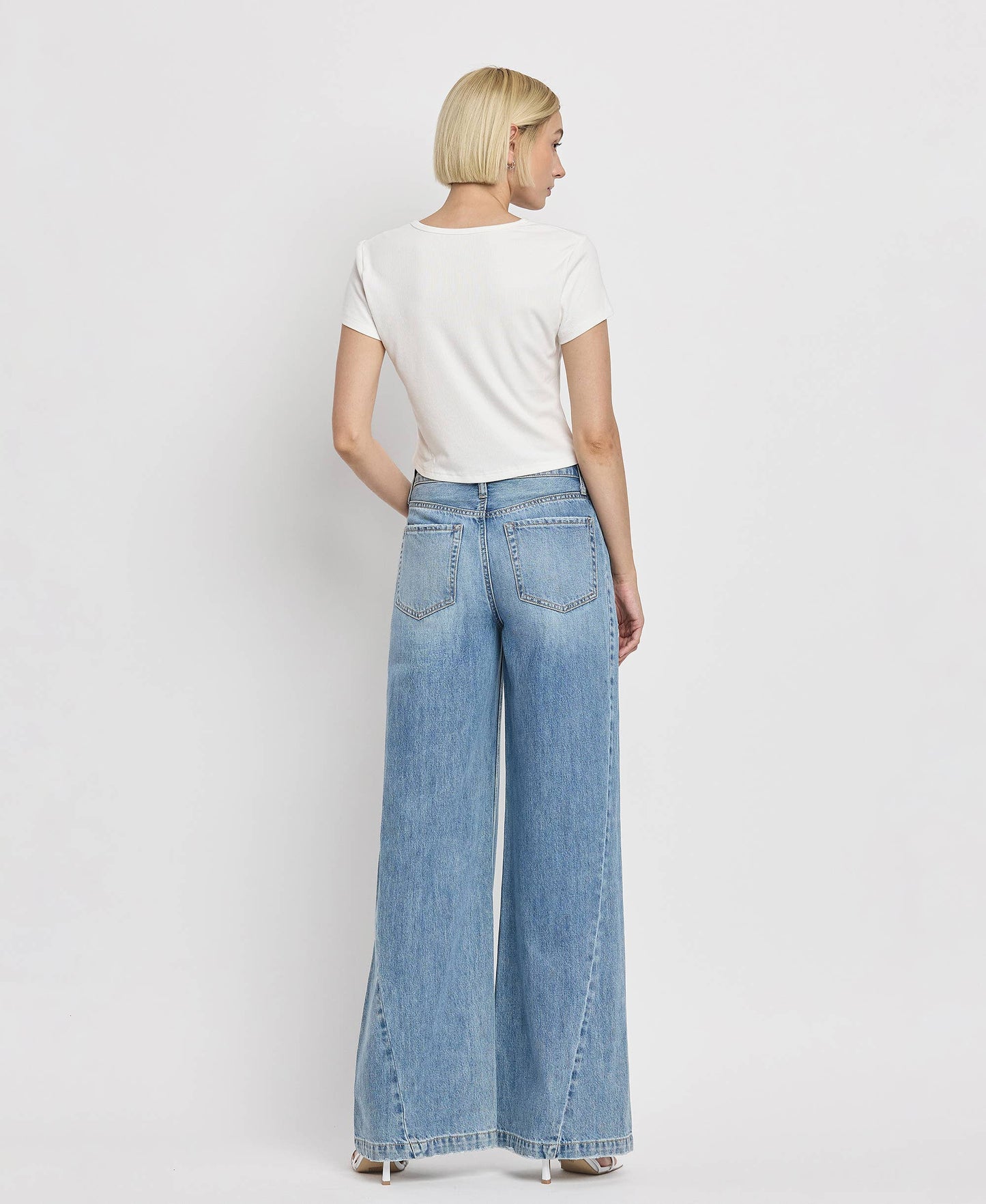 VERVET by FLYING MONKEY - HIGH RISE SEAM DETAIL WIDE LEG JEANS V3566