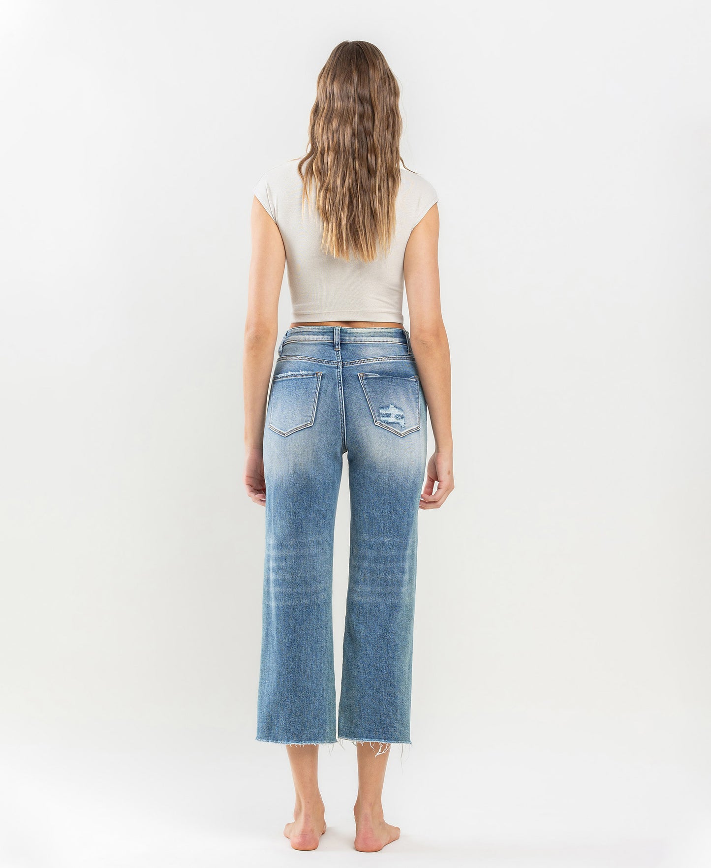 Vervet - Super High Rise Raw Hem Wide Leg Jeans