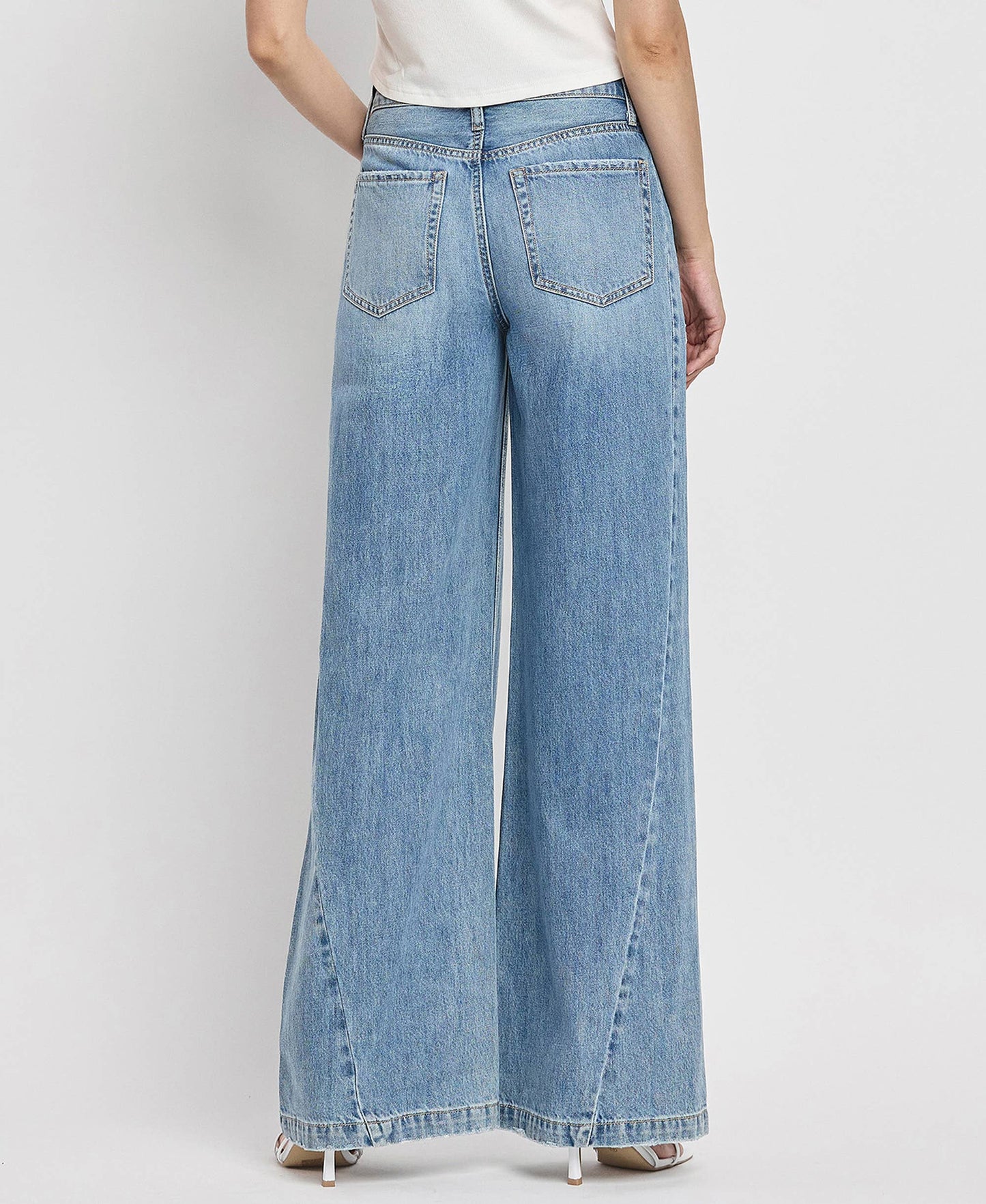 VERVET by FLYING MONKEY - HIGH RISE SEAM DETAIL WIDE LEG JEANS V3566