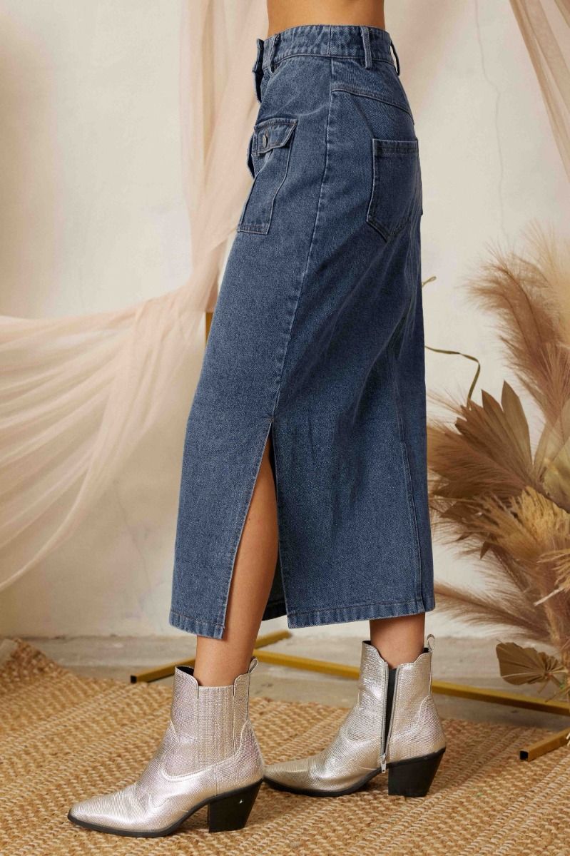 Side Slit Pencil Denim Skirt