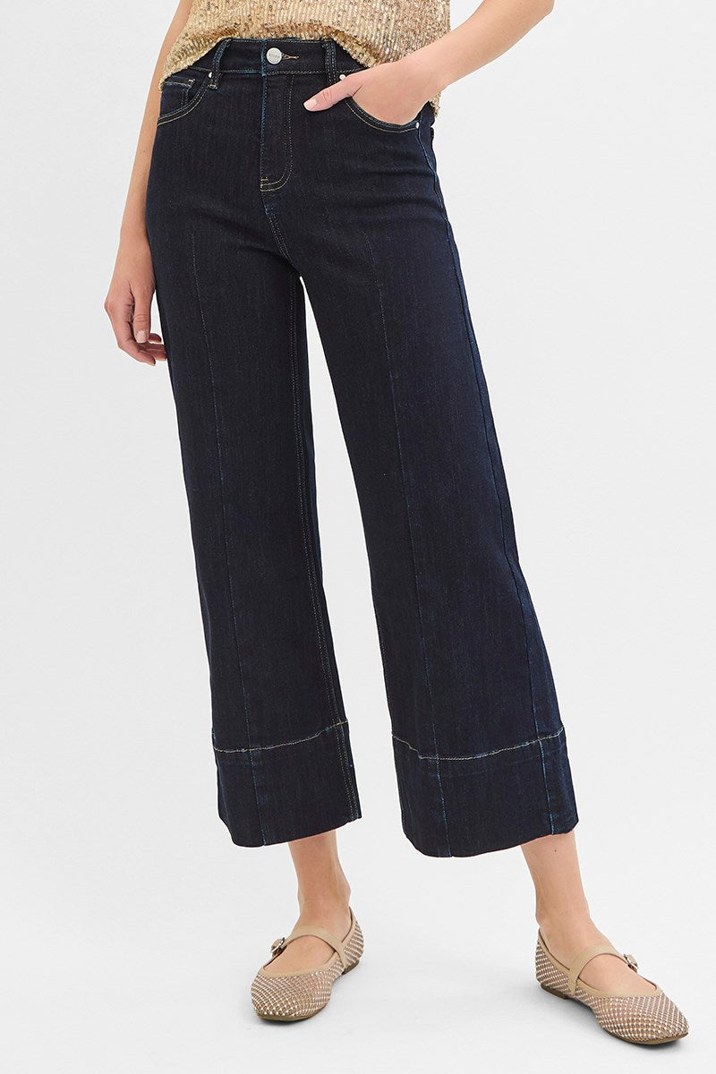 High Rise Crop Wide Seam Detailed Jeans
