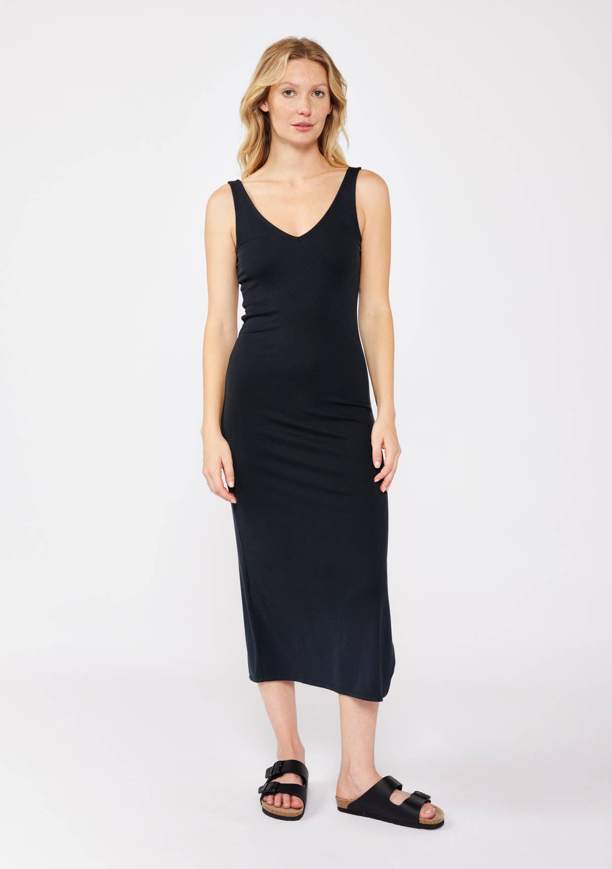 V-Neck Midi Dress with Side Slits