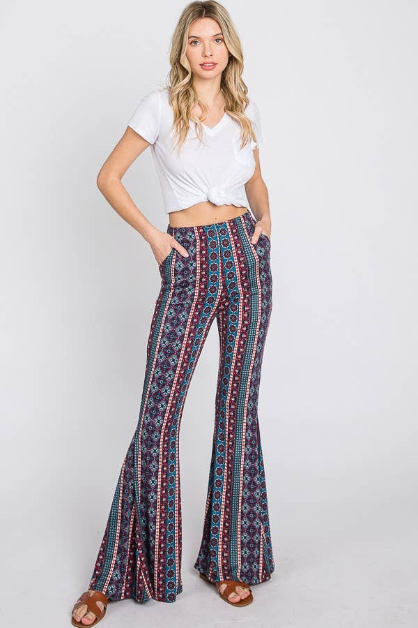 Extended Size Boho Print Flared Pants