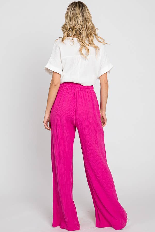 Extended Size Waisted Gauze Pants