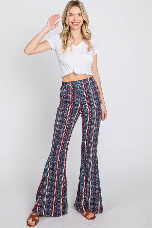 Extended Size Boho Print Flared Pants