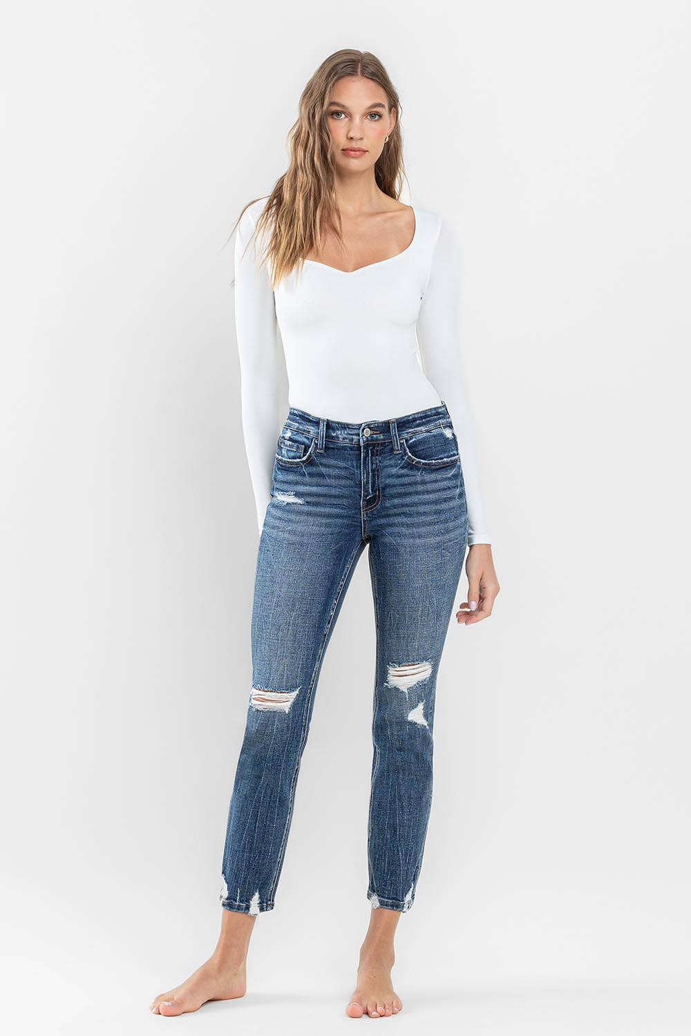 Flying Monkey - Mid Rise Distressed Crop Slim Straight Jeans