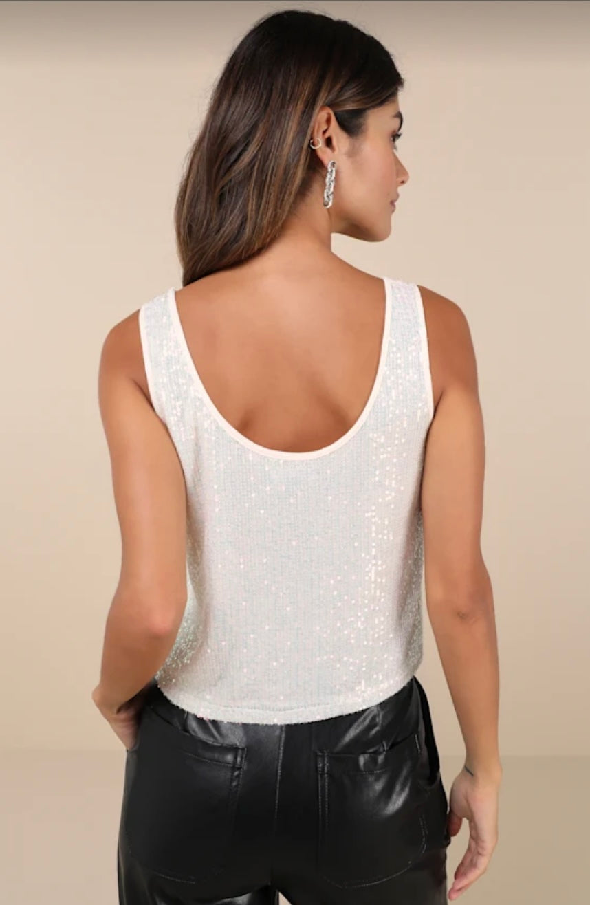 Iridescent Sequins Scoop Neck Tank Top