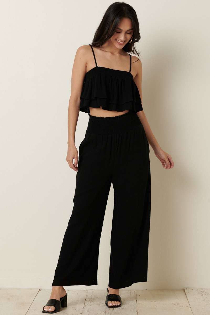 Smocking Detail Tank And Wide Leg Pants Sets